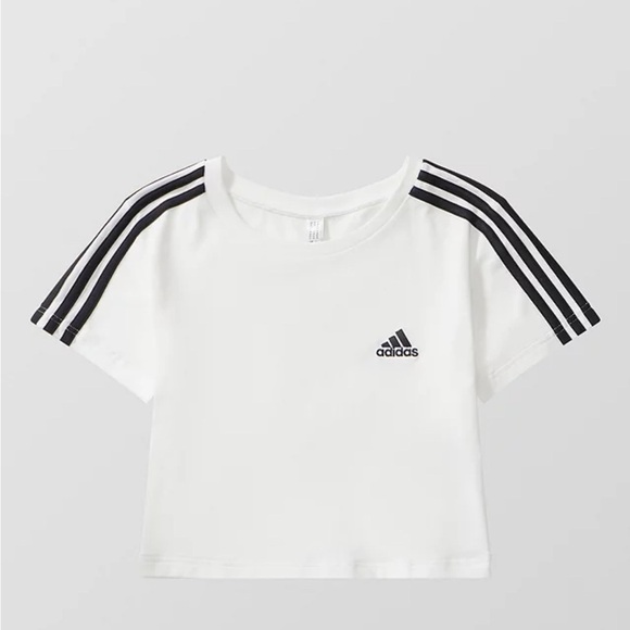 Adidas Sportswear ESSENTIALS 3 STRIPES BABY T-shirt Jersey Crop Top B&W size L - Picture 6 of 11